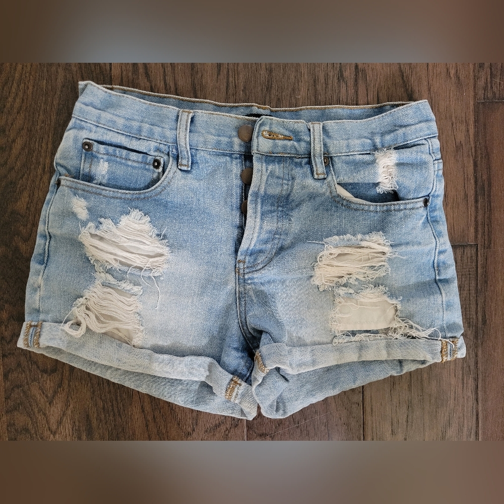 Forever 21 Ripped Light Blue Jean Shorts